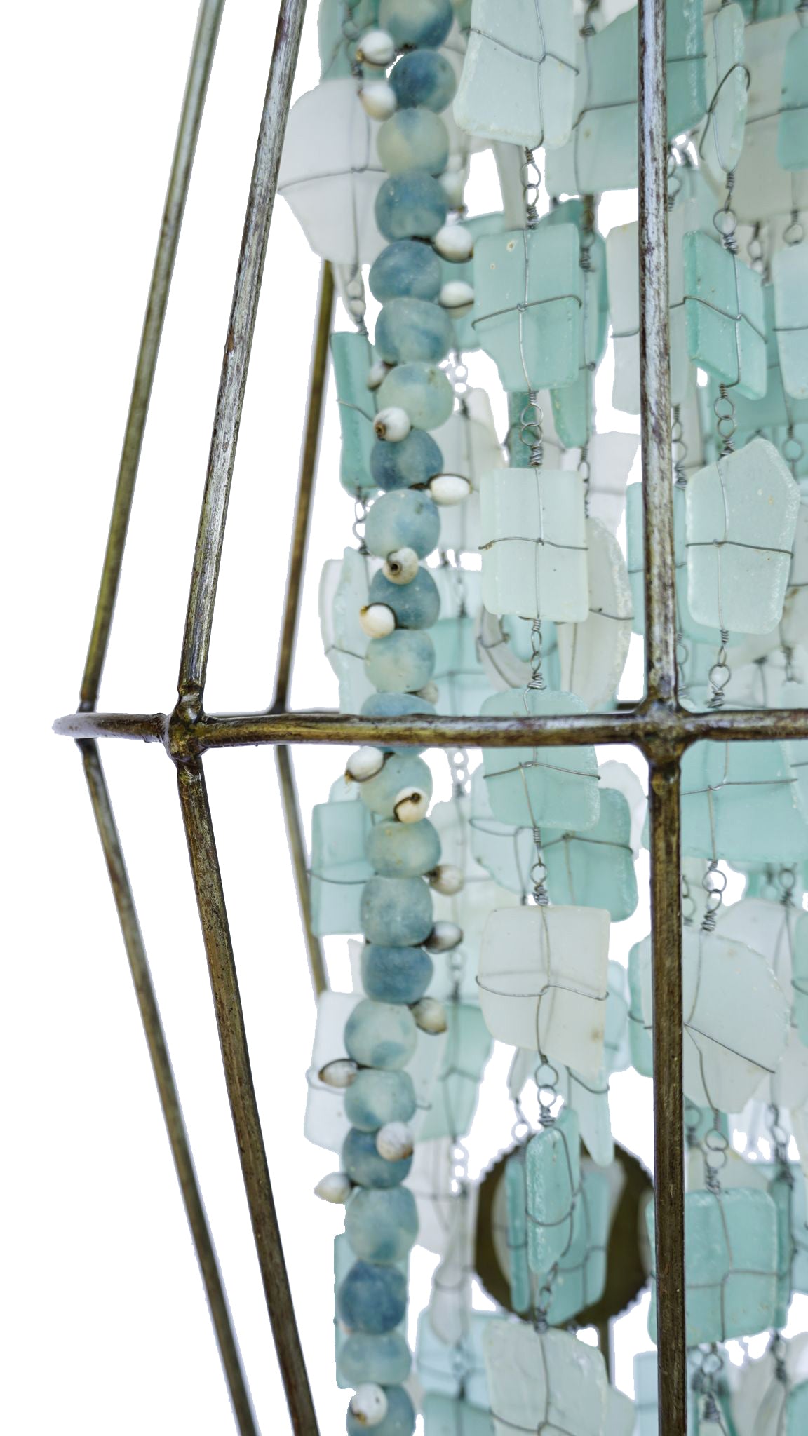 Wire Frame Tumbled Glass Pendant - Hexagon